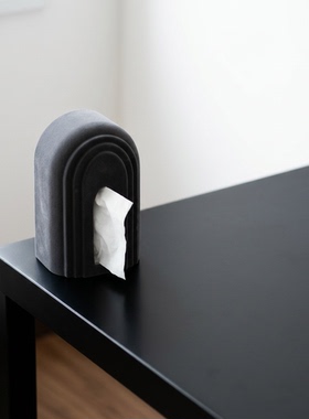 现代简约几何绒面桌面纸巾盒摆件