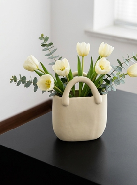 极简陶瓷托特包造型手提花瓶