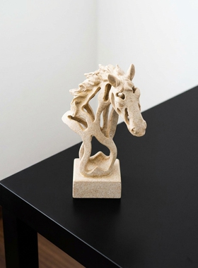 现代简约马头石材雕塑摆件送礼