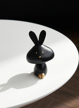 创意黑木兔子桌面装饰摆件