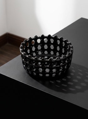 创意编织纹理陶瓷水果篮摆件