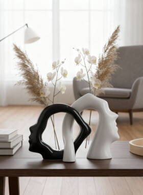 蓝色圆形亚克力花瓶桌面摆件