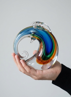 彩色玻璃海浪桌面装饰摆件