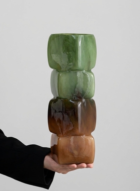 现代简约几何绿色渐变花瓶摆件