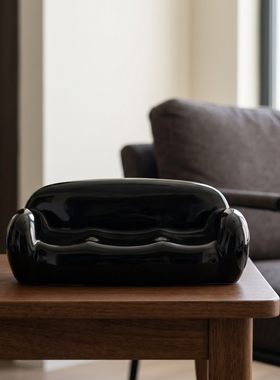 简约现代黑色玻璃豆子桌面摆件