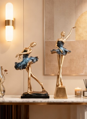 现代轻奢金色芭蕾舞者雕塑摆件