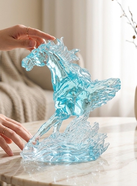 创意蓝色水晶飞马摆件家居装饰