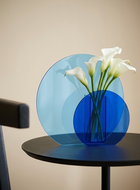 几何圆形亚克力蓝色桌面摆件