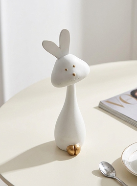 可爱白色树脂小兔子桌面摆件