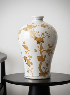 新中式金色陶瓷花瓶摆件客厅轻奢