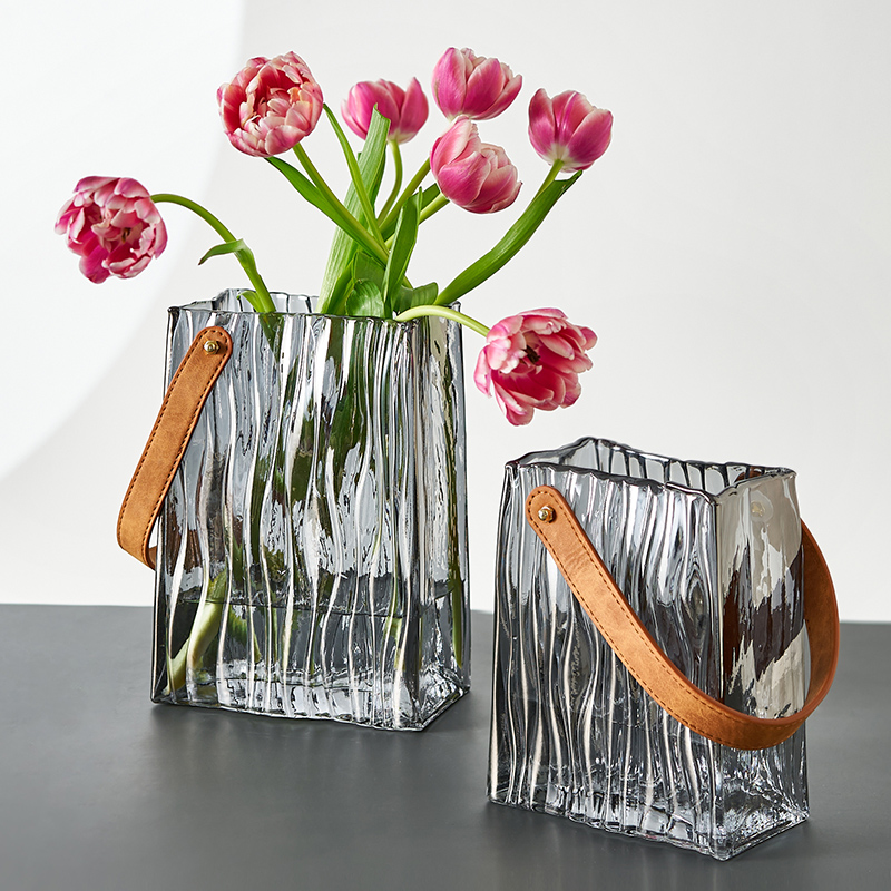 原创手提包玻璃花瓶摆件客厅透明水培玫瑰插花创意高级感轻奢网红 - 图1