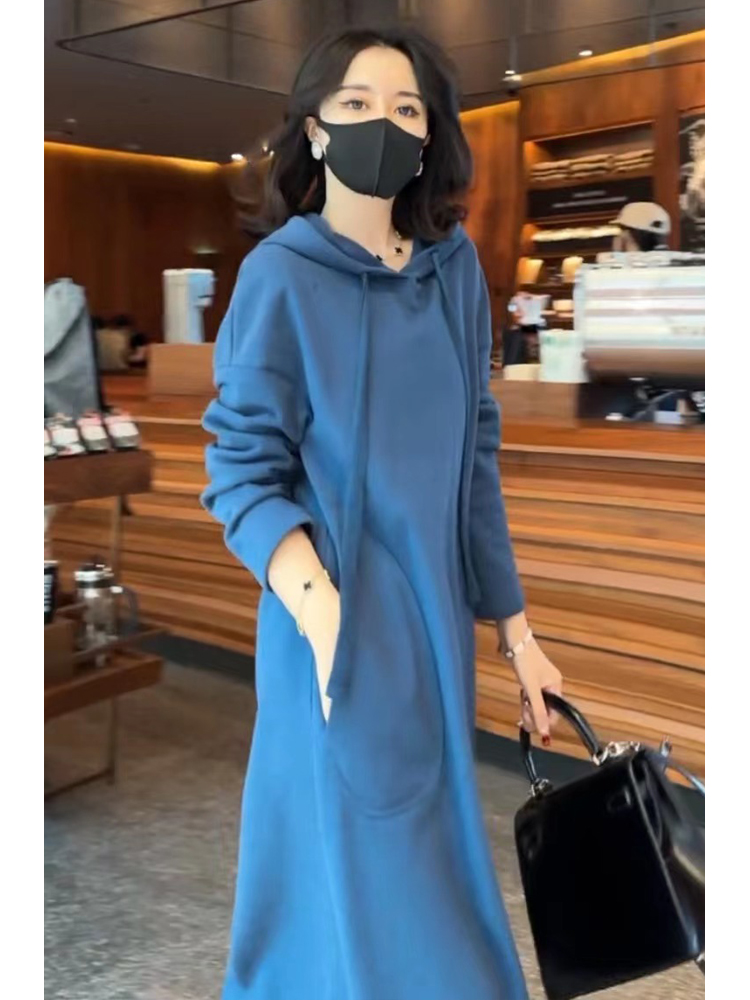 女装连衣裙子2022新款丝绒真丝早初秋季长袖秋冬装高级感卫衣长裙