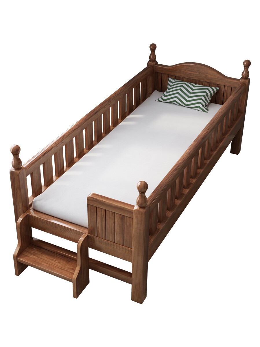 实木男孩带护栏婴儿边加宽儿童床 甄美达儿童床