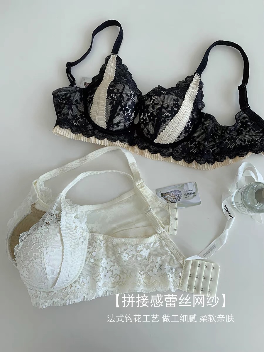 法式性感蕾丝内衣女小胸聚拢显大收副乳防下垂上托调整型文胸套装 - 图2