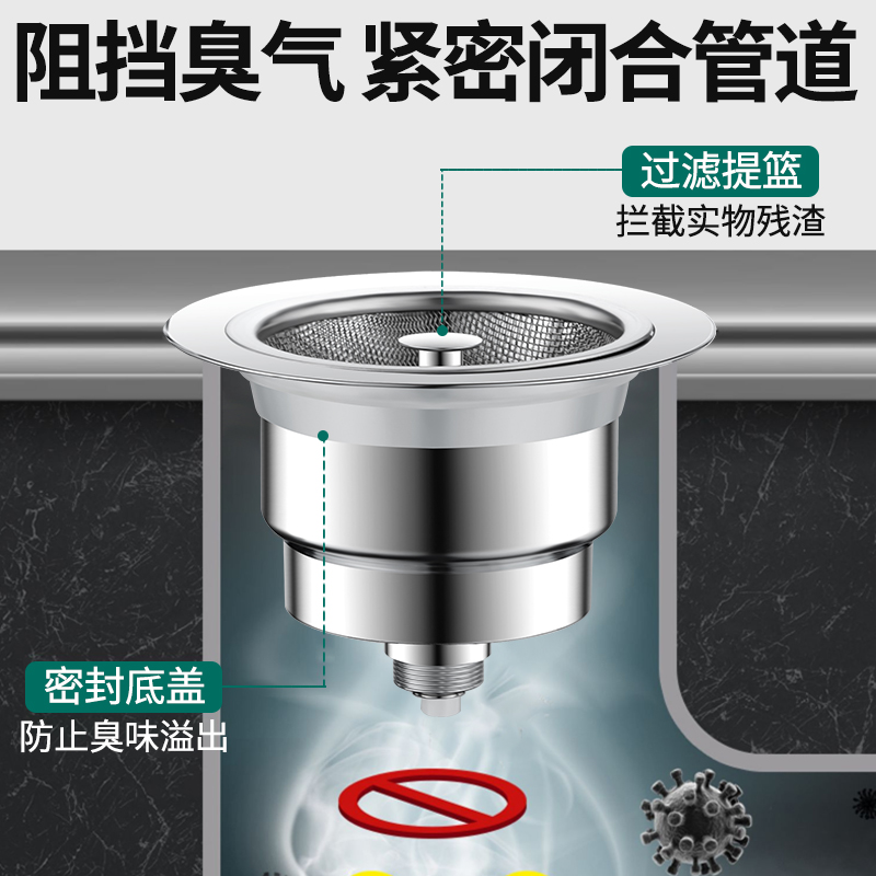 不锈钢厨房水槽池防臭漏水塞弹跳过滤网下水器洗菜盆通用提篮配件-图1