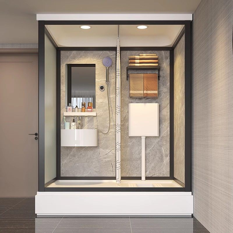 Rectangular movable glass door with integrated dry and wet separation