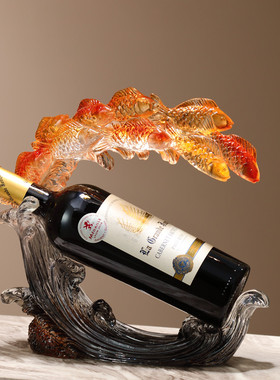红锦鲤红酒架摆件轻奢高级感