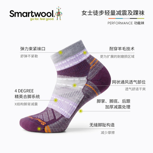 Smartwool女士徒步轻量减震及踝袜户外羊毛袜运动袜跑步袜1579 - 图1