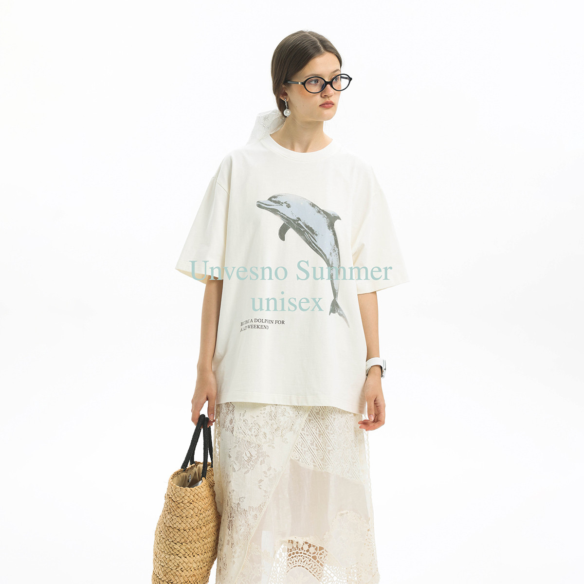 Unvesno(UN) 复古慵懒海豚夏日感竹节棉宽松男女短袖T恤,淘宝优惠券,粉丝福利购,淘宝优惠卷