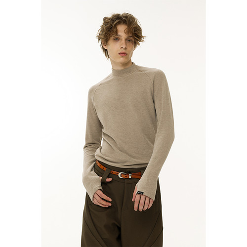 【双面绒毛】Unvesno (UN)美拉德风300G紧身半高领长袖穿指打底衫 - 图3