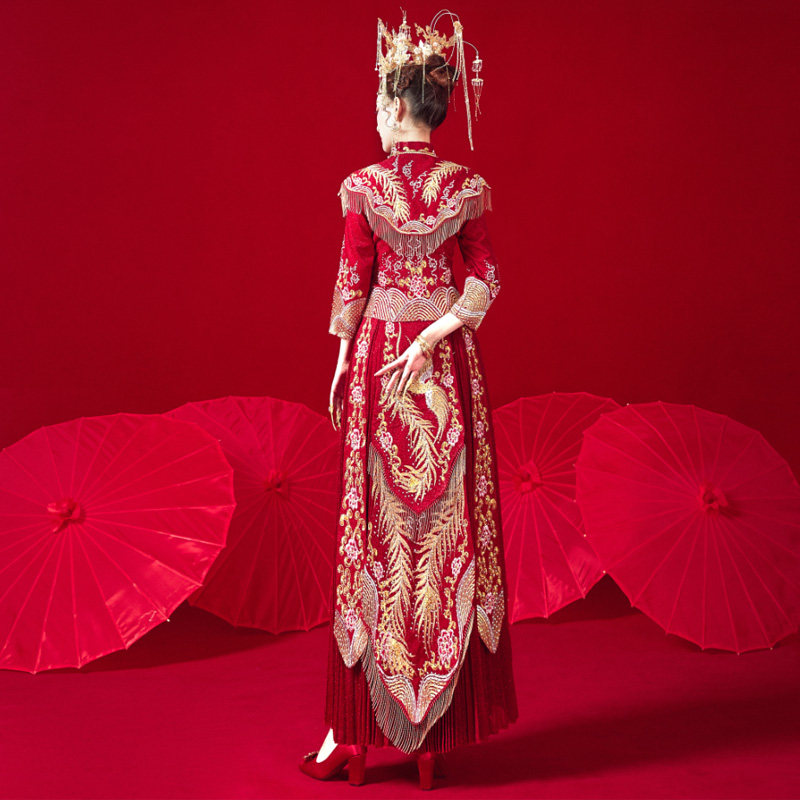 秀禾服新娘2020新款凤冠霞帔敬酒服 金奢帝国旗袍