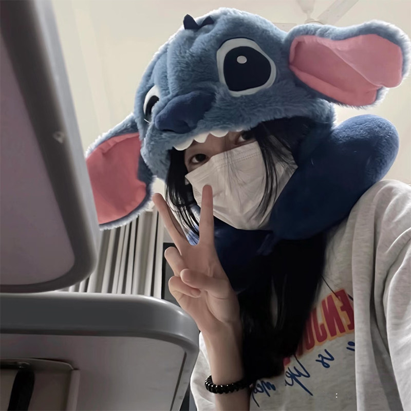 可爱史迪仔u型枕连帽旅行睡觉秋冬季长途护颈椎脖子办公室带帽子,淘宝优惠券,粉丝福利购,淘宝优惠卷