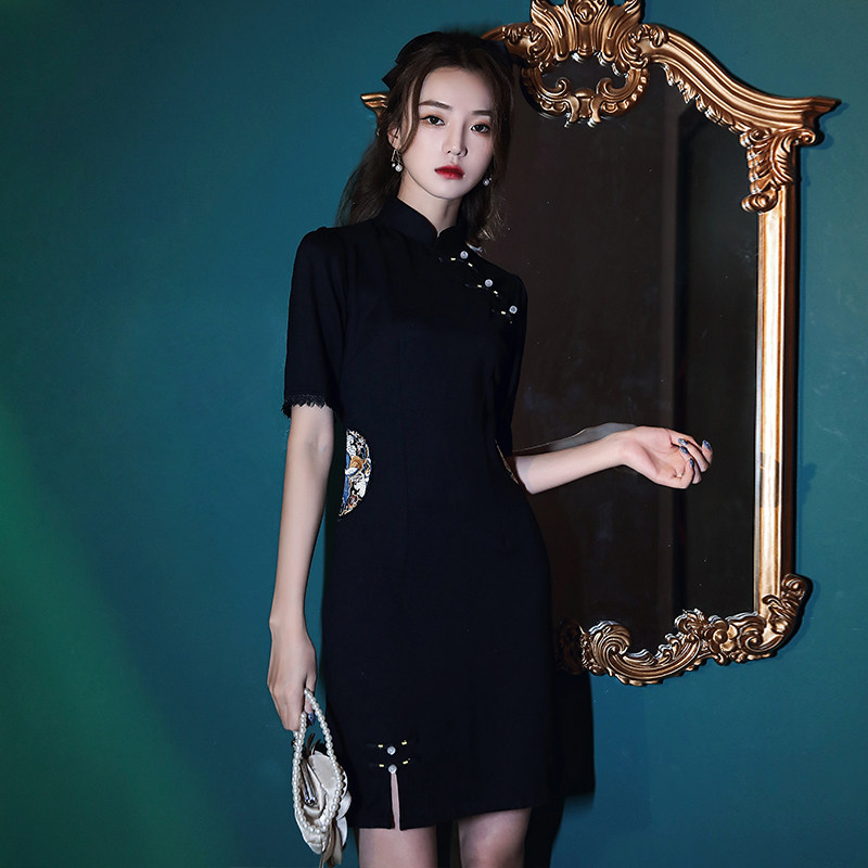 黑色旗袍2020年新款秋冬少女连衣裙 瑞姬旗袍