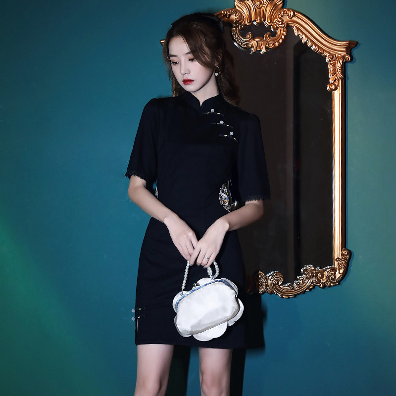 黑色旗袍2020年新款秋冬少女连衣裙 瑞姬旗袍