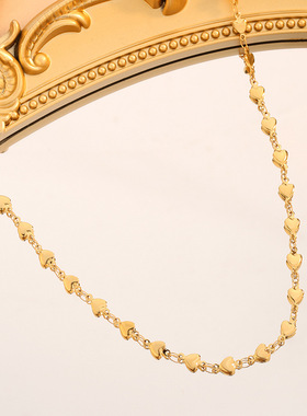 法式轻奢心连心钛钢项链女生时尚简约高级感锁骨链套装批发不掉色