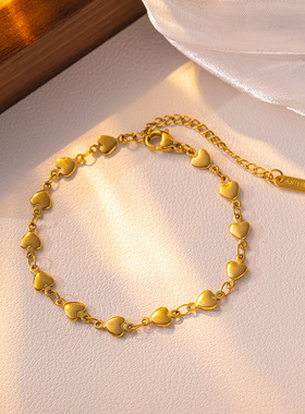 真金电镀法式轻奢心连心钛钢项链手链时尚简约高级感配饰一件代发