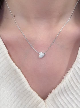 新款韩版爱心项链女小众设计感气质满锆心形吊坠锁骨链送女友礼物