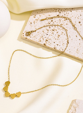 跨境热销时尚串联爱心项链吊坠 气质小众设计感不锈钢项饰饰品女