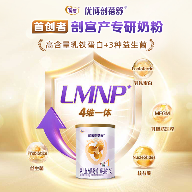 圣元优博剖蓓舒婴儿奶粉1段400g乳铁蛋白新生儿宝宝送150g - 图1
