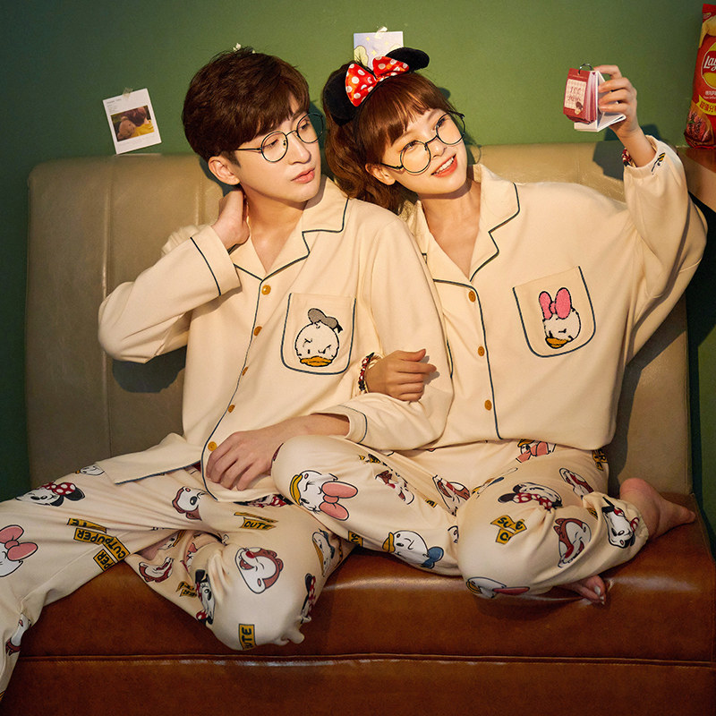 南极人情侣春秋款纯棉长袖韩版睡衣 南极人匹搏睡衣/家居服套装