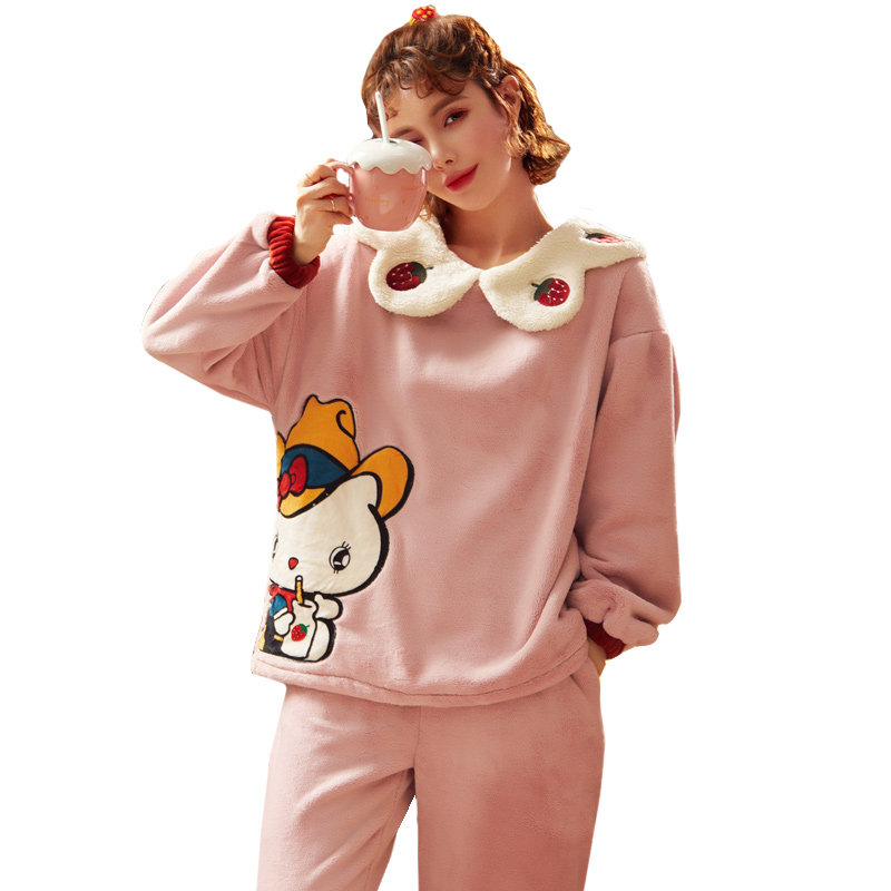 南极人秋冬季加绒冬款珊瑚绒睡衣 南极人匹搏睡衣/家居服套装