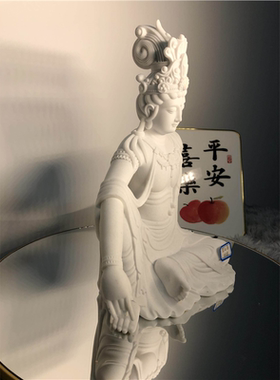 汉白玉木雕铜彩绘观音佛像