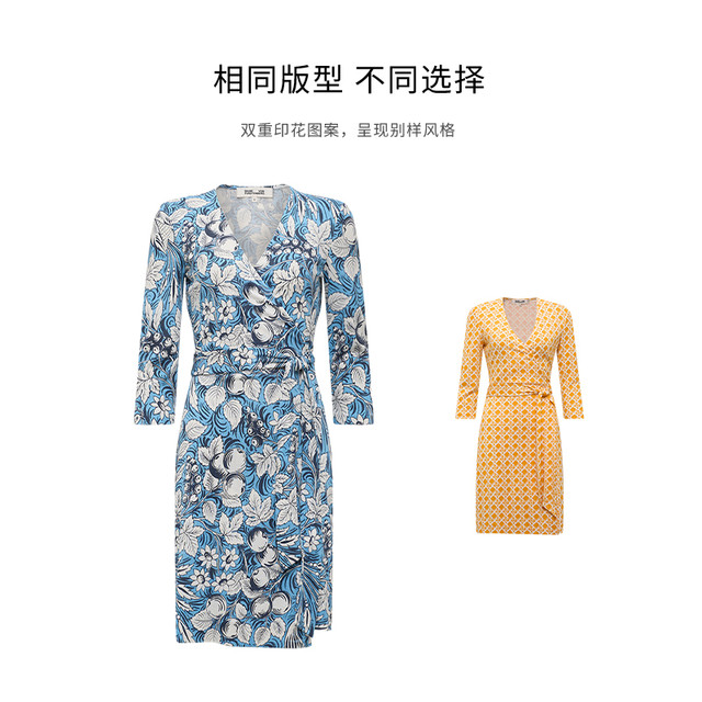 DVF Dream Blue Bird of Paradise V-neck Wrap Dress