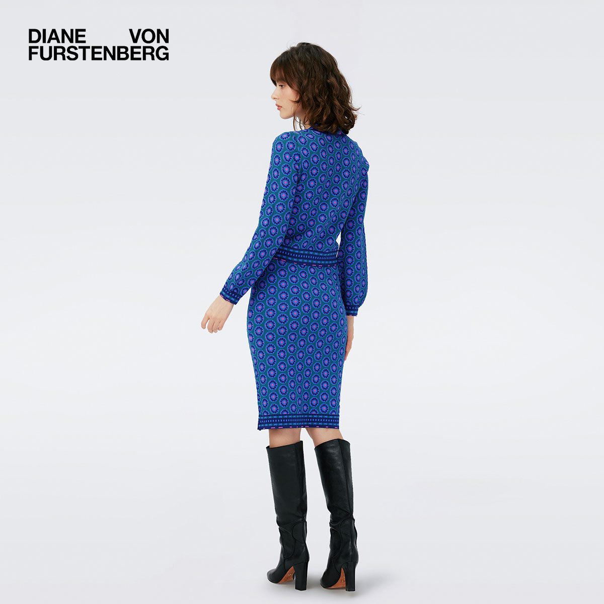 DVF圆领套头毛衣长袖几何提花针织衫WL4R001 - 图1