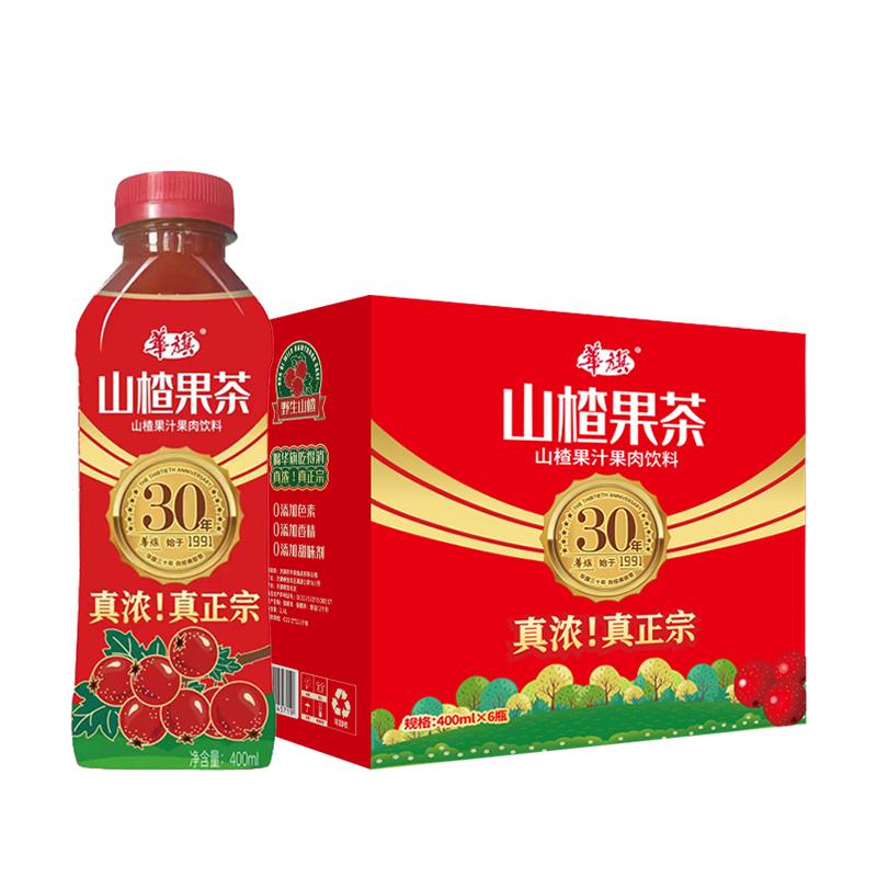 华旗山楂果茶 山楂汁山楂饮料整箱 经典原味 酸甜可口 400ml*6瓶