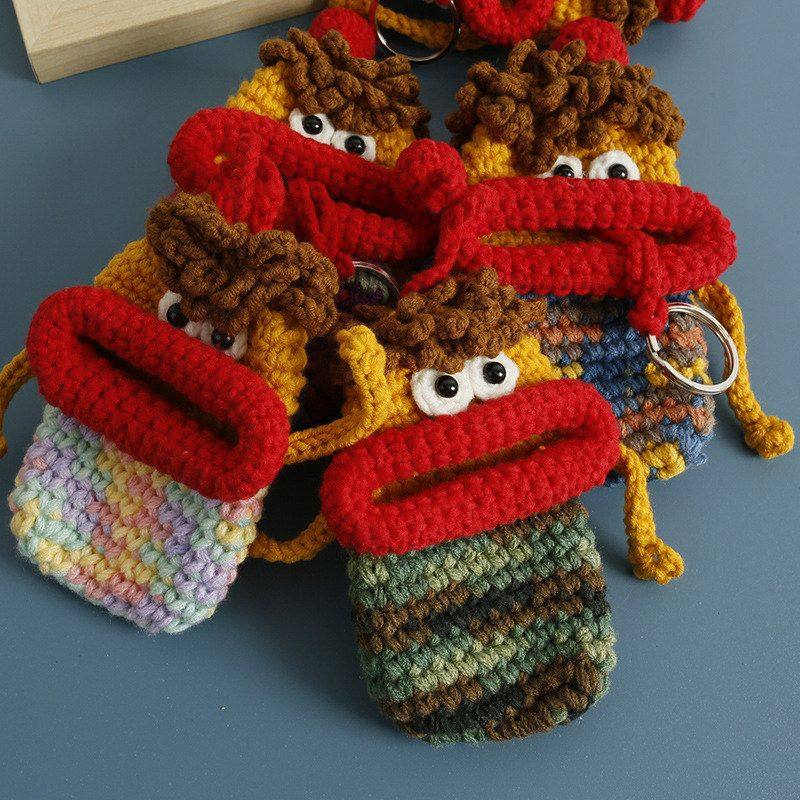 创意手工编织搞怪钥匙包 网红香肠嘴毛线钩织耳机套 大嘴口袋成品,淘宝优惠券,粉丝福利购,淘宝优惠卷