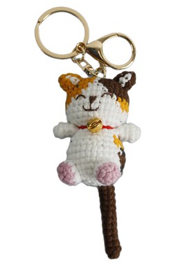 卡通毛线钩织微笑猫咪钥匙扣