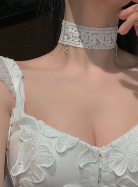 超仙白色蕾丝十字架锁骨颈链配饰