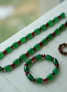 「绿肥红瘦」天然玛瑙红绿戒指