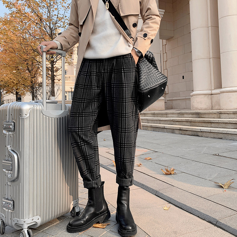 配马丁靴的裤子男韩版潮流春秋痞帅复古格子休闲裤高街潮牌九分裤,淘宝优惠券,粉丝福利购,淘宝优惠卷