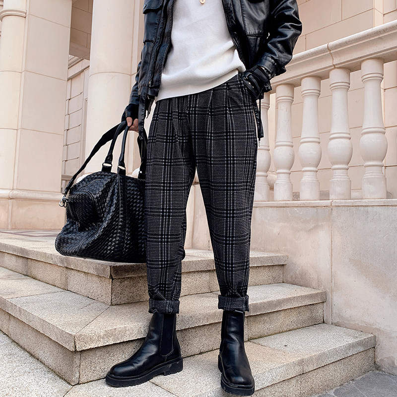 配马丁靴的裤子男韩版潮流春秋痞帅复古格子休闲裤高街潮牌九分裤,淘宝优惠券,粉丝福利购,淘宝优惠卷