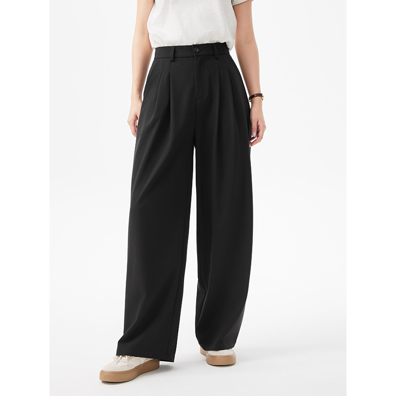 热风长裤2025年夏季新款女士时尚复古高腰阔腿黑色显瘦休闲直筒裤,淘宝优惠券,粉丝福利购,淘宝优惠卷