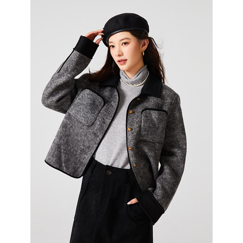 热风2023年冬季新款女士短款小香风毛呢大衣时尚羊毛大衣外套,淘宝优惠券,粉丝福利购,淘宝优惠卷