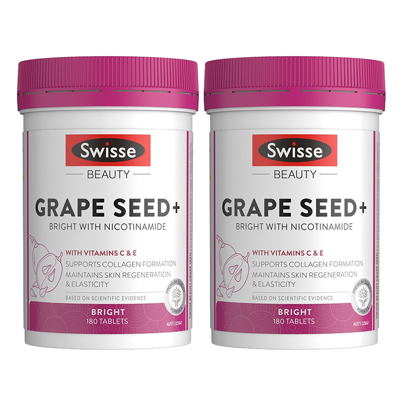 swisseNHL海外专卖【预售】Swisse斯维诗葡萄籽片+烟酰胺180粒*2原花青素祛黄亮白3