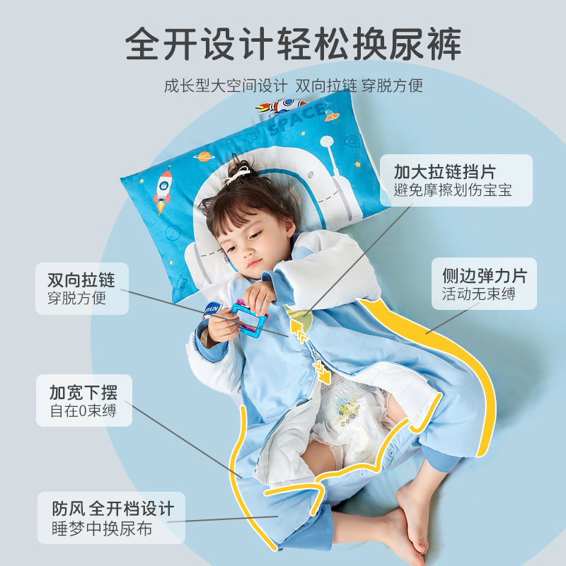 匹鲁儿童恒温夹棉睡袋春夏季保暖防踢被四季通用宝宝婴儿分腿睡袋