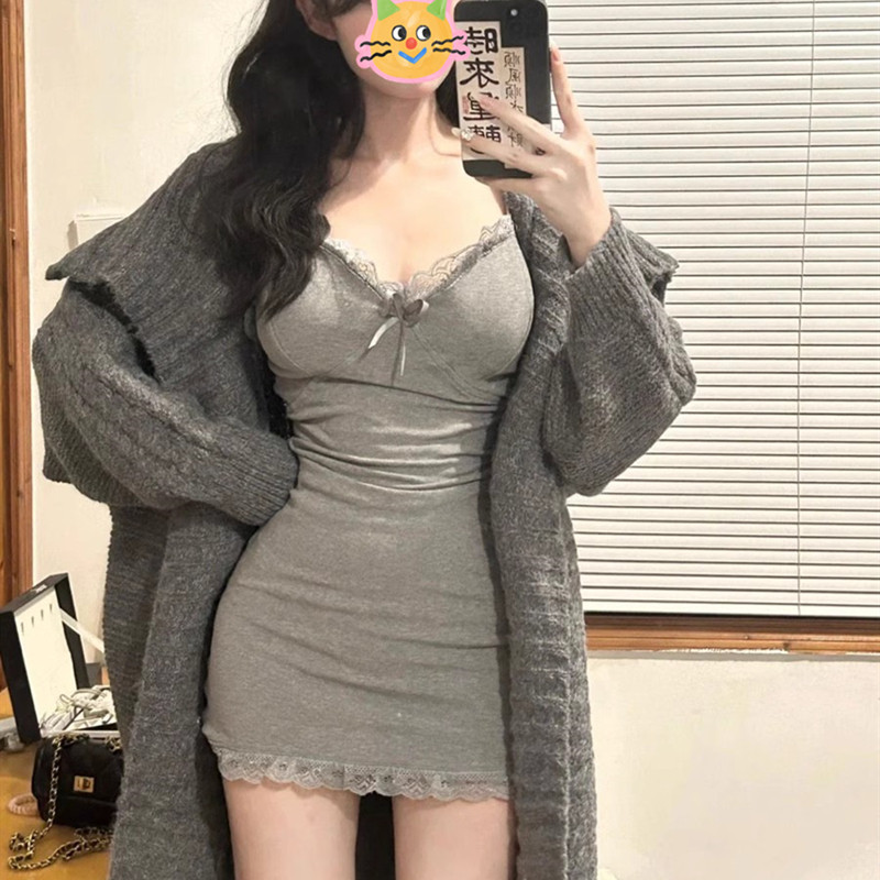 秋冬季搭配一整套纯欲风高级感气质辣妹毛衣外套吊带裙两件套装女,淘宝优惠券,粉丝福利购,淘宝优惠卷